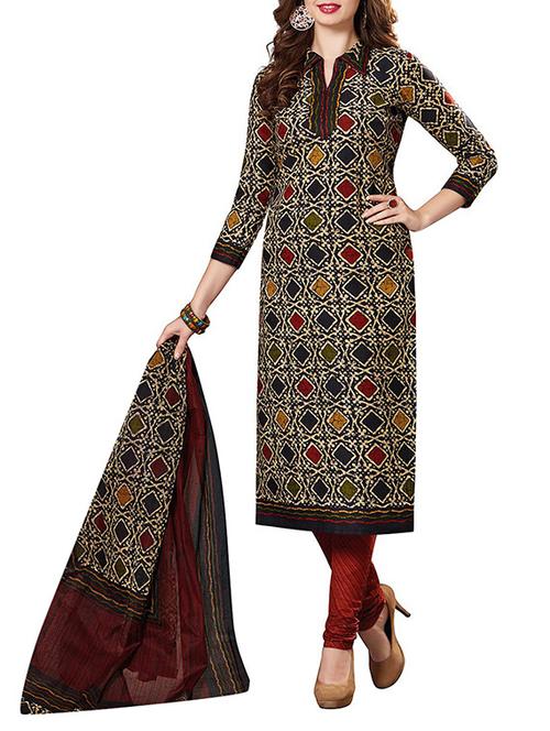 multi colored printed unstitched churidaar suit - 14606268 - Very Small Image - 1