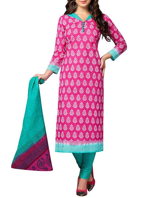 pink printed unstitched churidaar suits - 14606295 - Very Small Image - 1
