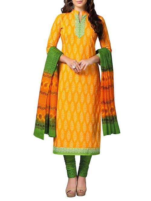 yellow printed unstitched churidaar suits - 14606302 - Very Small Image - 1