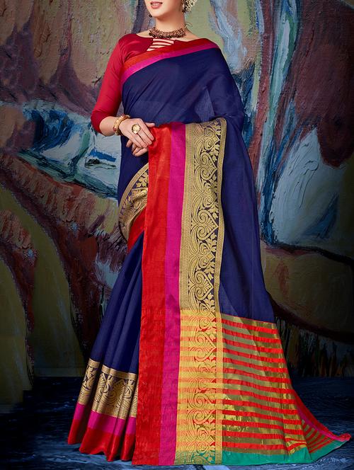 blue woven saree with blouse - 14606582 - Very Small Image - 1