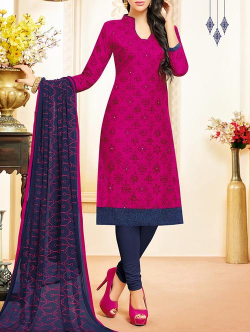 pink cotton unstitched suit - 14606676 - Very Small Image - 1
