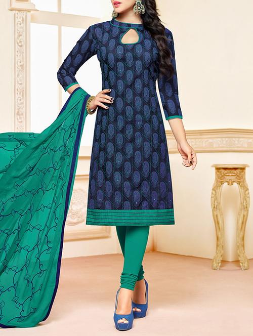 embroidered unstitched churidaar suit - 14606693 - Very Small Image - 1