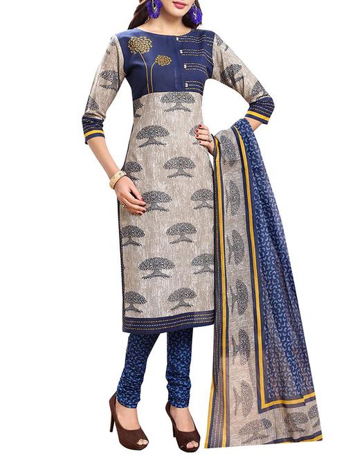 grey unstitched churidaar suit - 14607500 - Very Small Image - 1