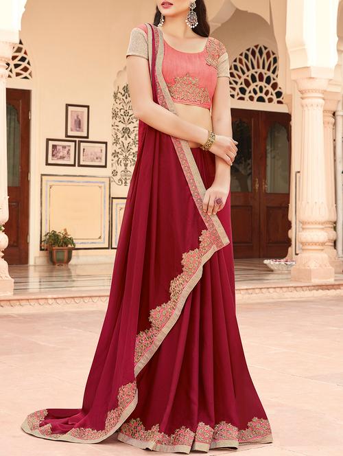 red bordered saree with blouse - 14607931 - Very Small Image - 1