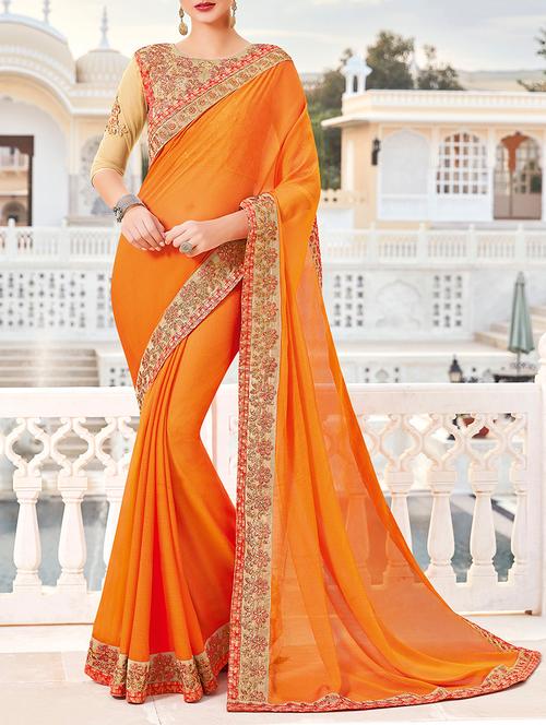 orange bordered saree with blouse - 14607933 - Very Small Image - 1