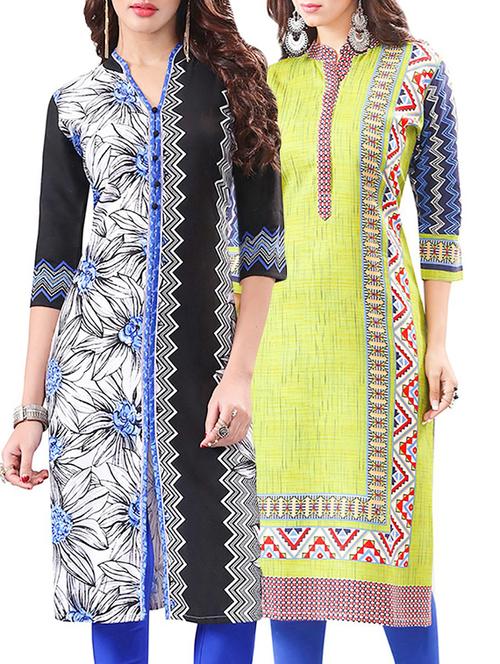 multi colored rayon combo unstitched kurta - 14608635 - Very Small Image - 1