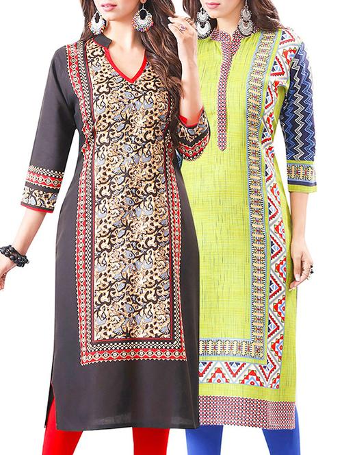 multi colored rayon combo unstitched kurta - 14608666 - Very Small Image - 1