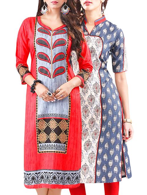 multi colored rayon combo unstitched kurta - 14608695 - Very Small Image - 1