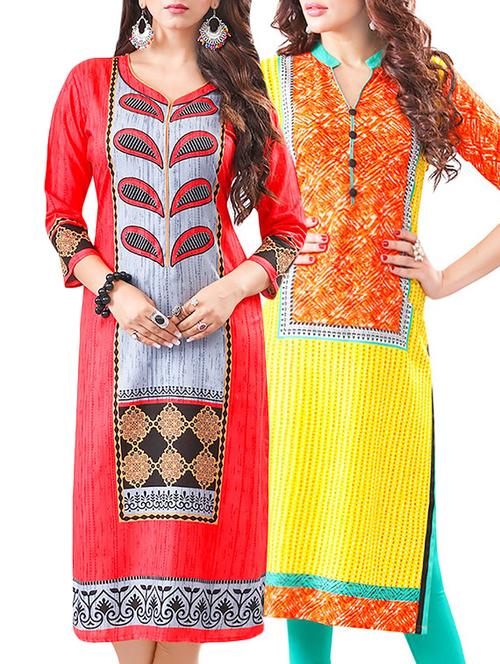 multi colored rayon combo unstitched kurta - 14608702 - Very Small Image - 1