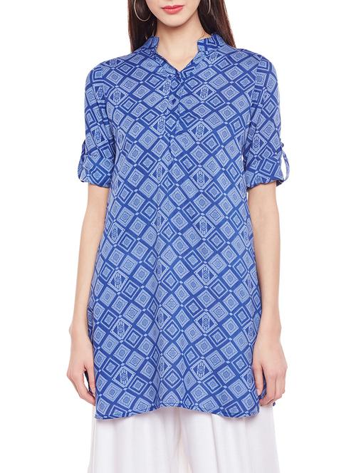 blue cotton straight kurta - 14609056 - Very Small Image - 1