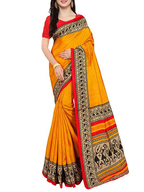 yellow art silk bhagalpuri saree with blouse - 14609226 - Very Small Image - 1