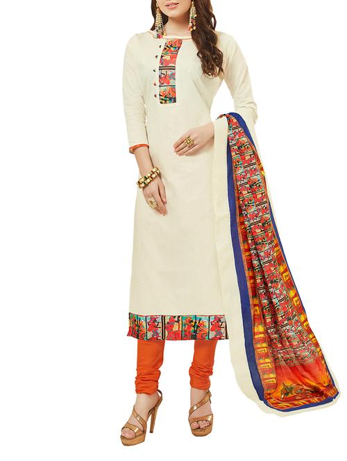 cream cotton printed dress material - 14609283 - Very Small Image - 1