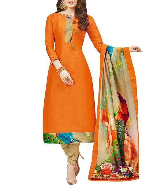 orange cotton printed dress material - 14609290 - Very Small Image - 1