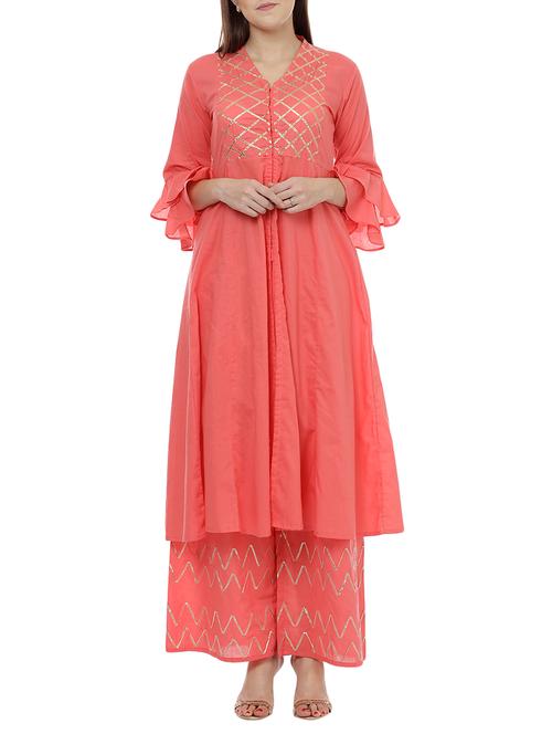 pink cotton kurta palazzo set - 14609655 - Very Small Image - 1