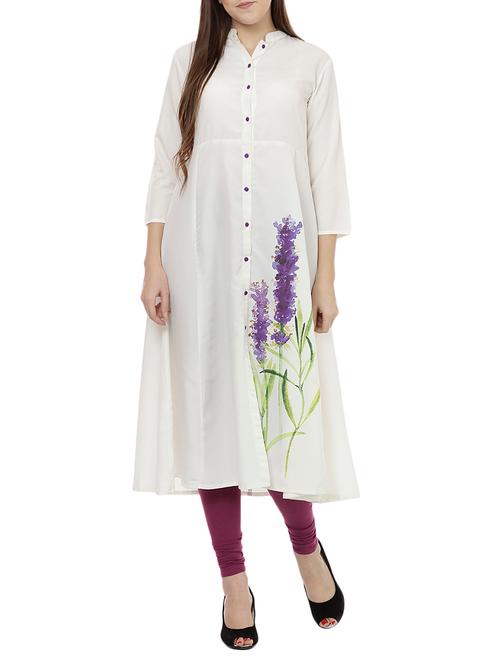 cream crepe straight kurta - 14609674 - Very Small Image - 1