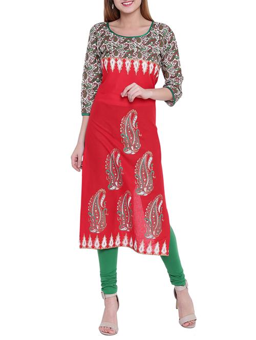 red cotton straight kurta - 14610091 - Very Small Image - 1