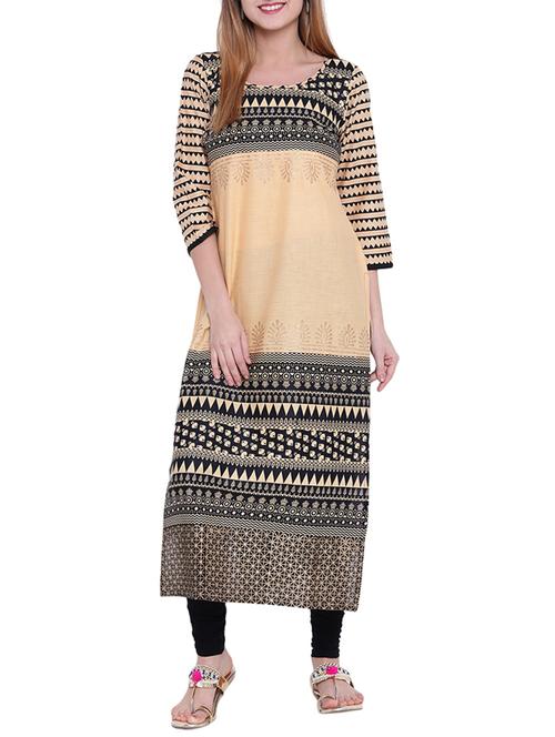 beige cotton straight kurta - 14610108 - Very Small Image - 1