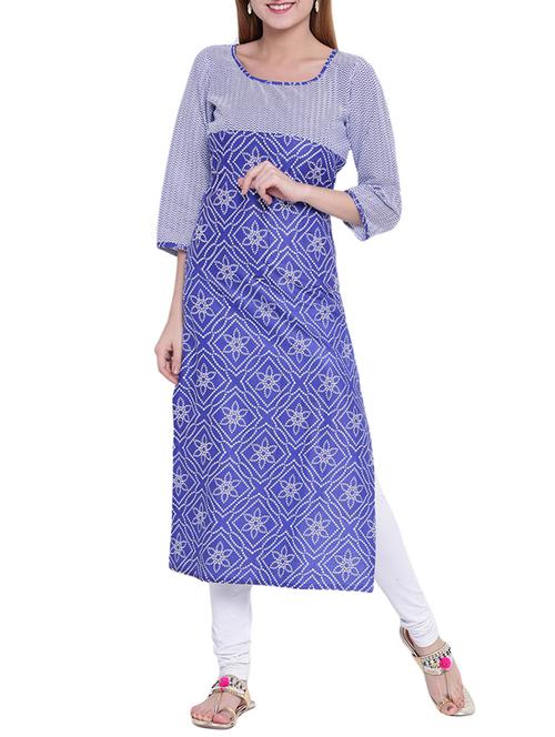 blue cotton straight kurta - 14610113 - Very Small Image - 1