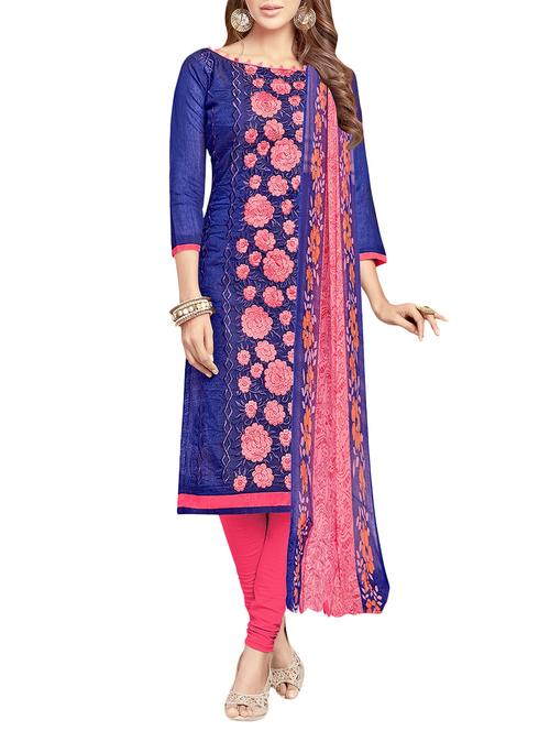 blue chanderi cotton churidaar suit dress material - 14610379 - Very Small Image - 1
