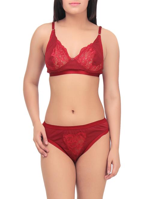 red cotton bra and panty set - 14610495 - Very Small Image - 1