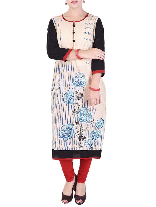 beige cotton straight kurta - 14612970 - Very Small Image - 1