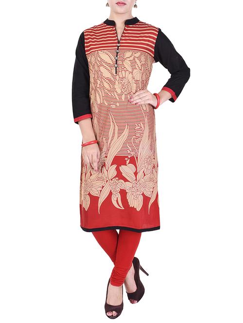 red cotton straight kurta - 14612974 - Very Small Image - 1