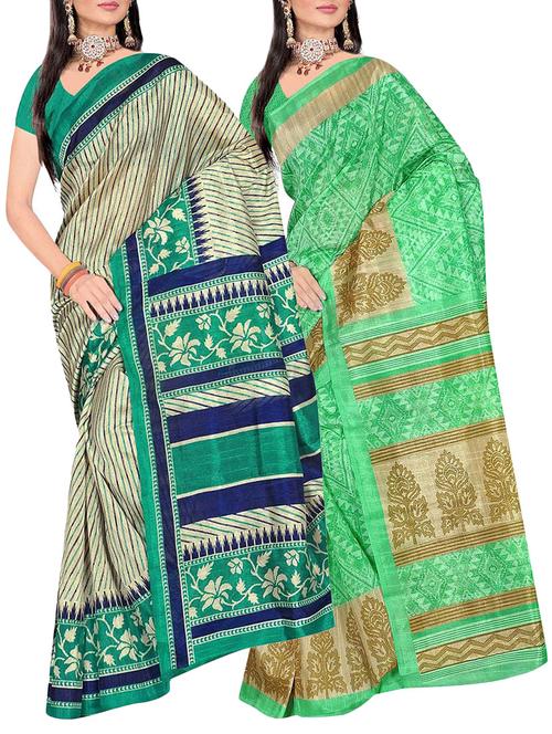 multi colored cotton silk combos saree with blouse - 14613531 - Very Small Image - 1