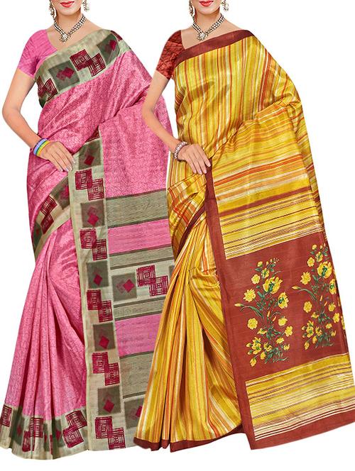 multi colored cotton silk combos saree with blouse - 14613537 - Very Small Image - 1