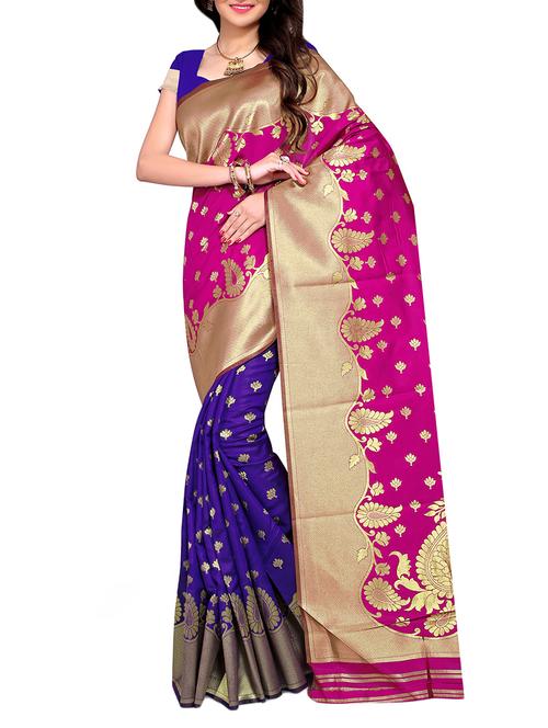pink poly silk kanjivaram saree with blouse - 14613990 - Very Small Image - 1