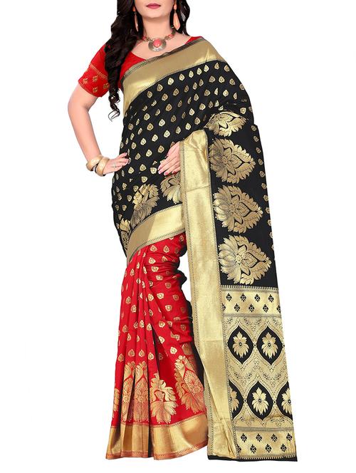 black poly silk kanjivaram saree with blouse - 14613994 - Very Small Image - 1