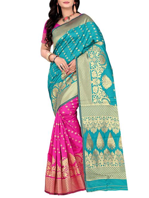 blue poly silk kanjivaram saree with blouse - 14614001 - Very Small Image - 1