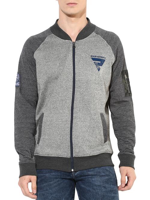 grey color block casual jacket - 14614097 - Very Small Image - 1
