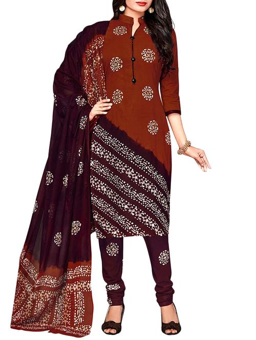 brown cotton churidaar suit dress material - 14614894 - Very Small Image - 1