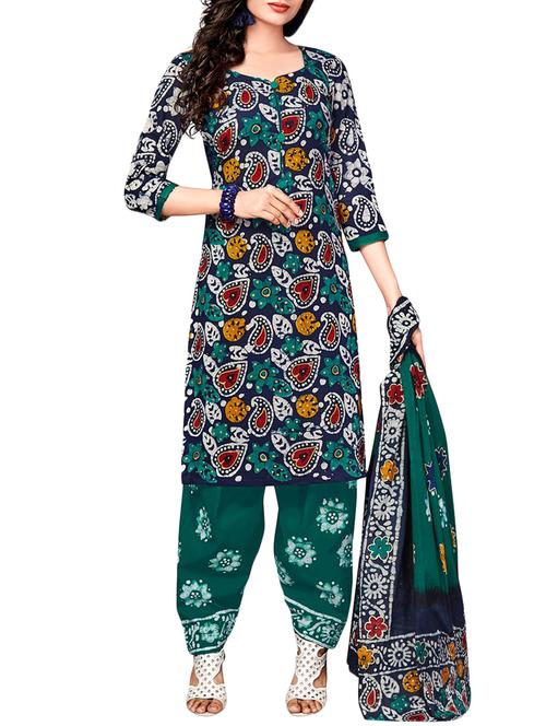 blue cotton salwar suit dress material - 14614908 - Very Small Image - 1