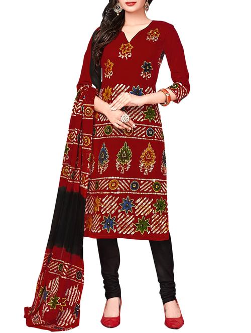 red cotton churidaar dress material - 14614912 - Very Small Image - 1