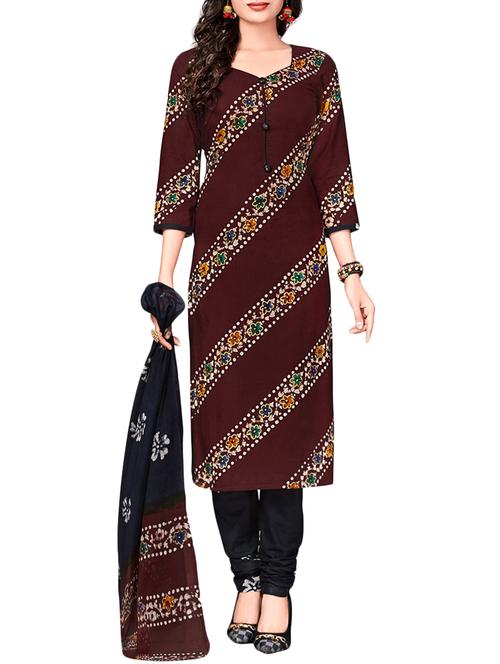 brown cotton churidaar suit dress material - 14614914 - Very Small Image - 1