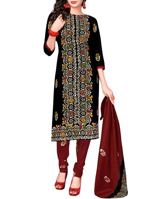 black cotton churidaar suit dress material - 14614917 - Very Small Image - 1