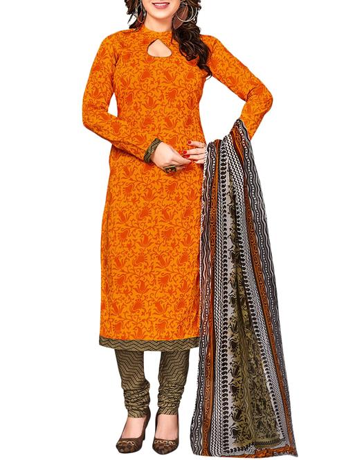 orange cotton churidaar suit dress material - 14614921 - Very Small Image - 1
