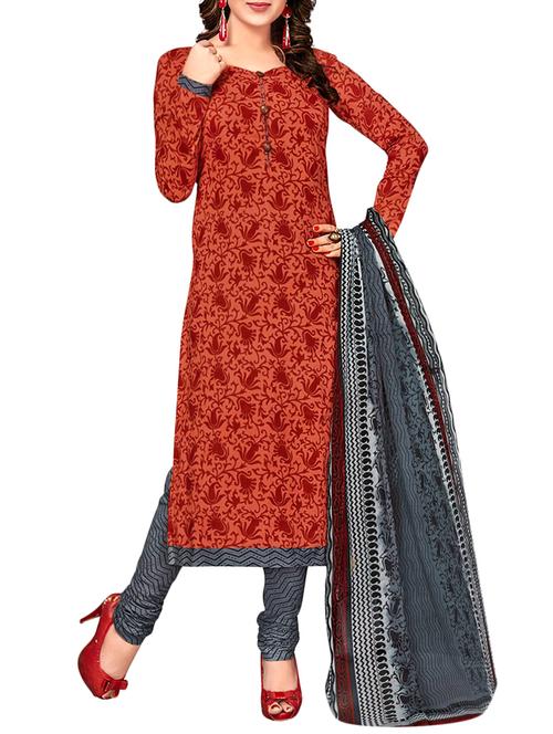 orange cotton churidaar suit dress material - 14614928 - Very Small Image - 1