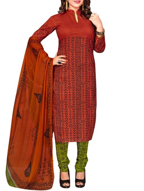 red cotton churidaar suit dress material - 14614933 - Very Small Image - 1
