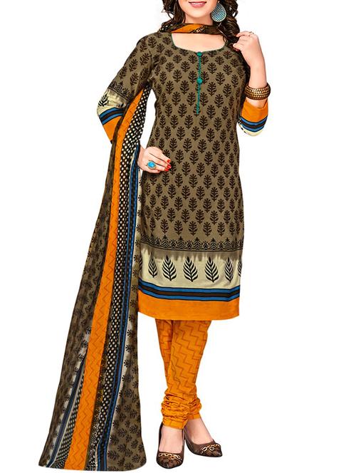 brown cotton churidaar suit dress material - 14614962 - Very Small Image - 1