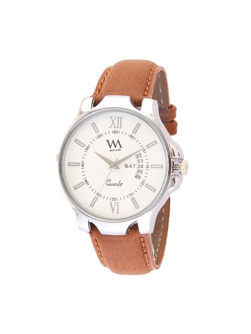 watch me brown leather day and date watch for men awc-018 - 14615009 - Very Small Image - 1