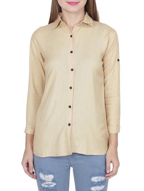 beige solid shirt - 14615774 - Very Small Image - 1
