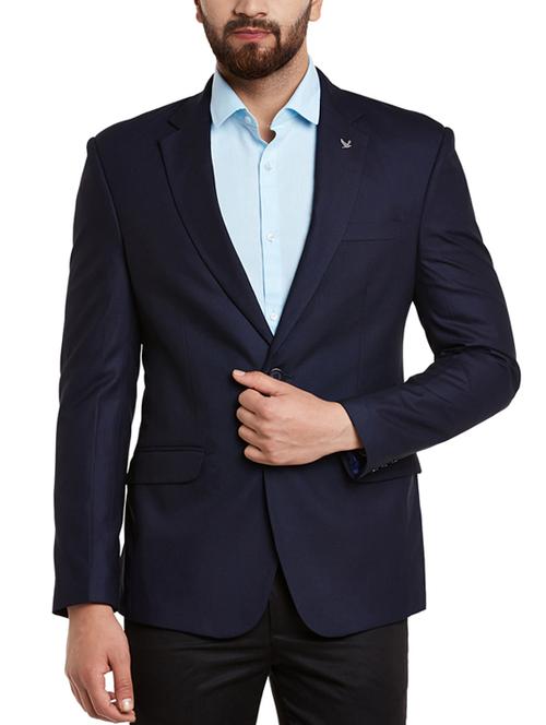 navy blue wool & polyester blend casual blazer - 14616022 - Very Small Image - 1