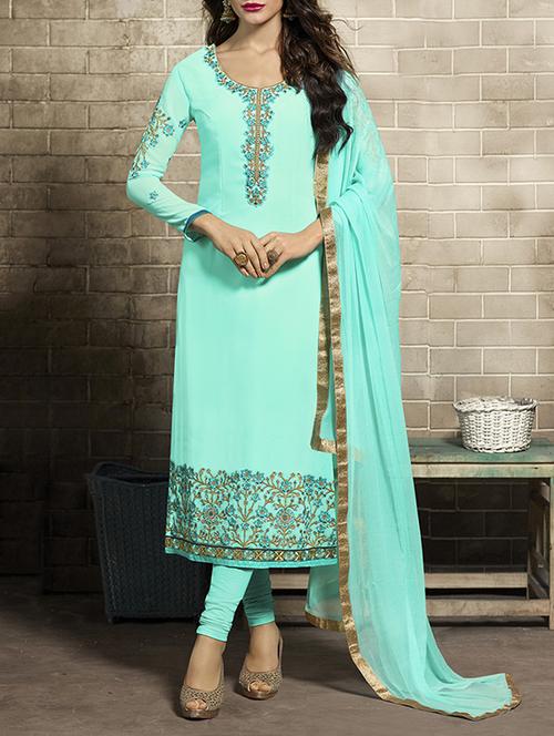 embroidered unstitched churidaar suit - 14616488 - Very Small Image - 1