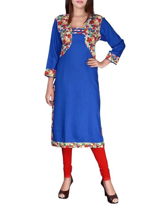 blue cotton straight kurta - 14616589 - Very Small Image - 1