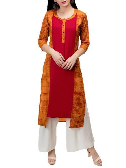 red cotton straight kurta - 14616594 - Very Small Image - 1