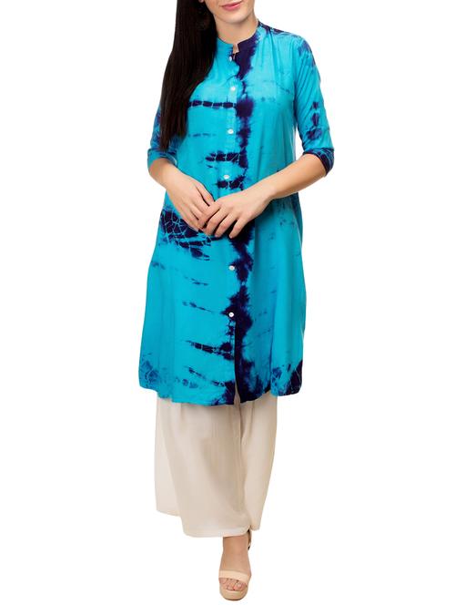blue cotton straight kurta - 14616595 - Very Small Image - 1
