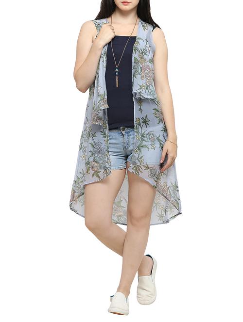 floral printed asymmetric shrug - 14616977 - Very Small Image - 1