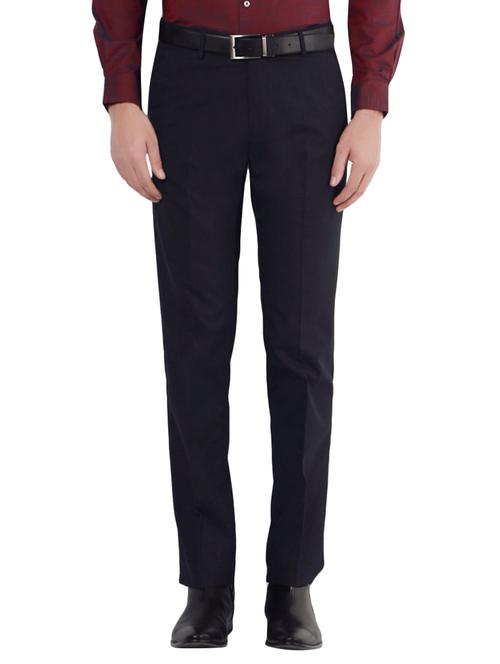 dark blue cotton blend flat front formal trouser - 14616990 - Very Small Image - 1